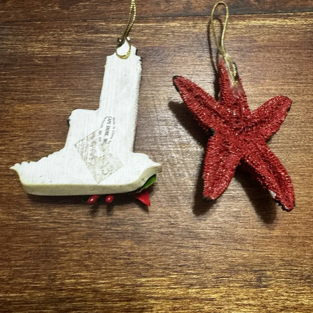 Two Christmas Ornaments Lighthouse and‎ Handmade Red Starfish